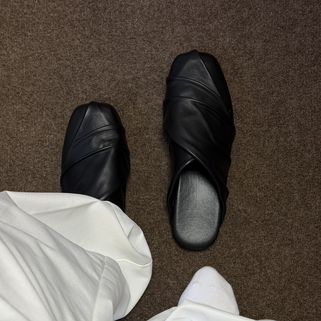 Black Vintage Leather Shoes Si - đánh giá và giá Mule Slip On